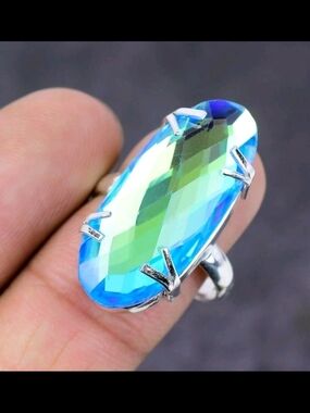 Sterling Silver Oval Mercury mystic Topaz Statement Ring